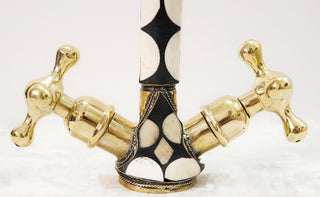 Handcrafted Brass & Resin Faucet: Geometric Inlay Gooseneck Design