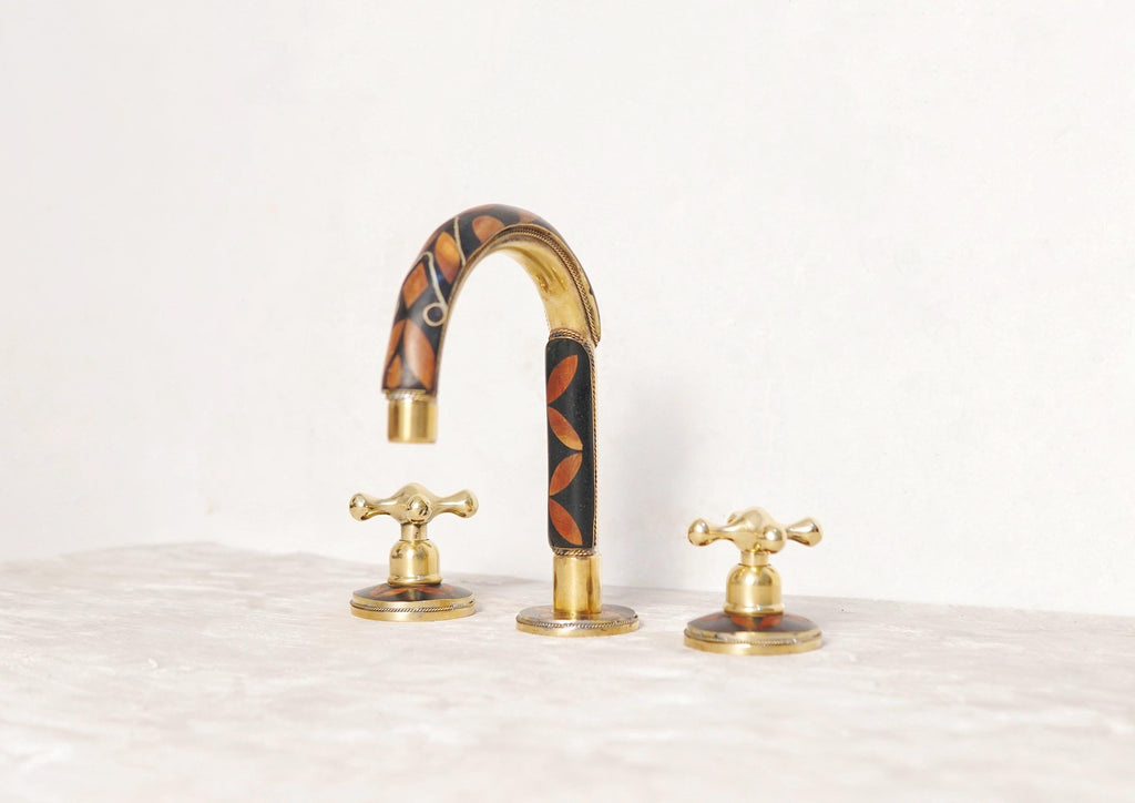 Unlacquered Brass Resin Bathroom Faucet: Resin Vanity, 3-Hole Deck Mount