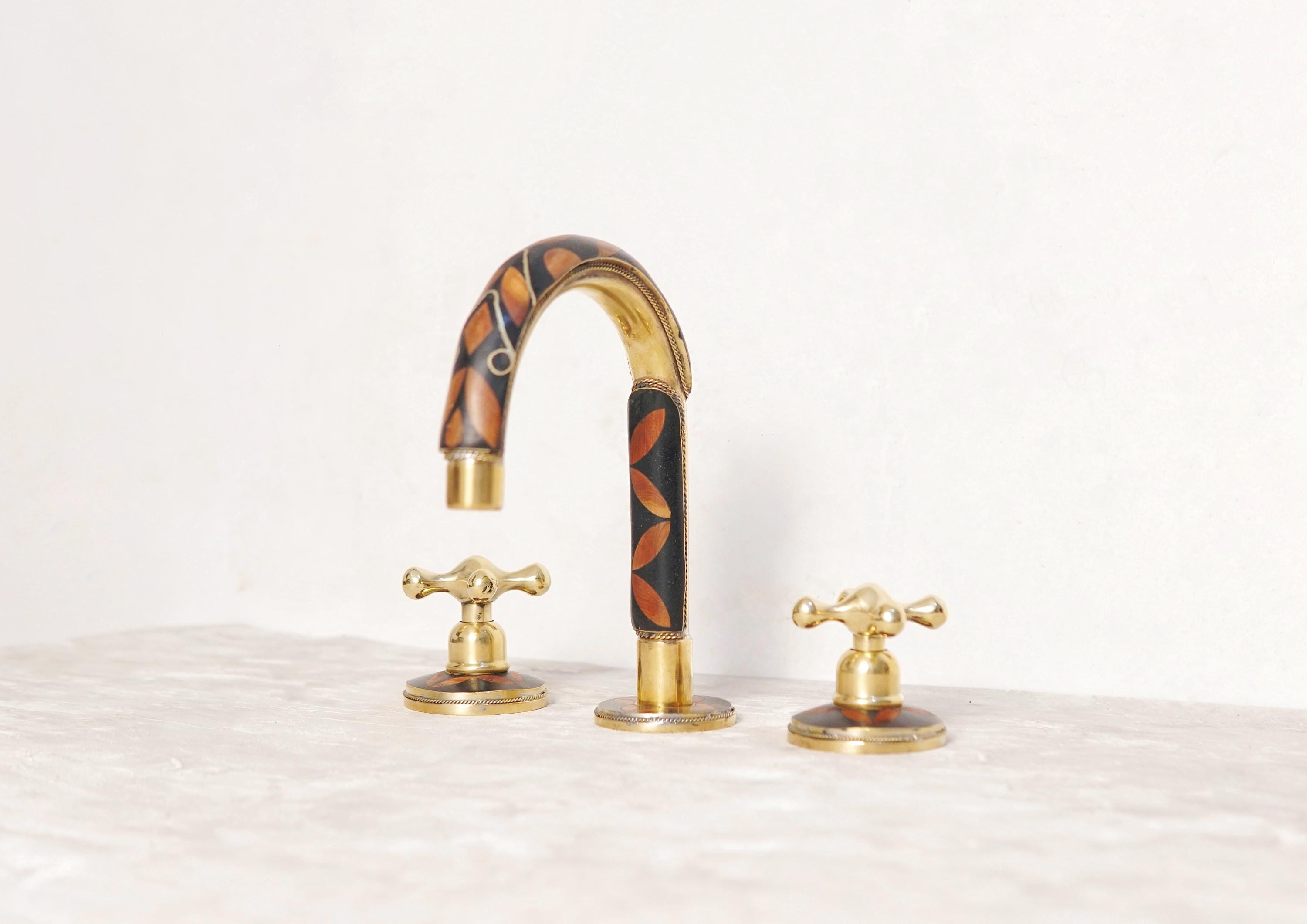 Unlacquered Brass Resin Bathroom Faucet: Resin Vanity, 3-Hole Deck Mount