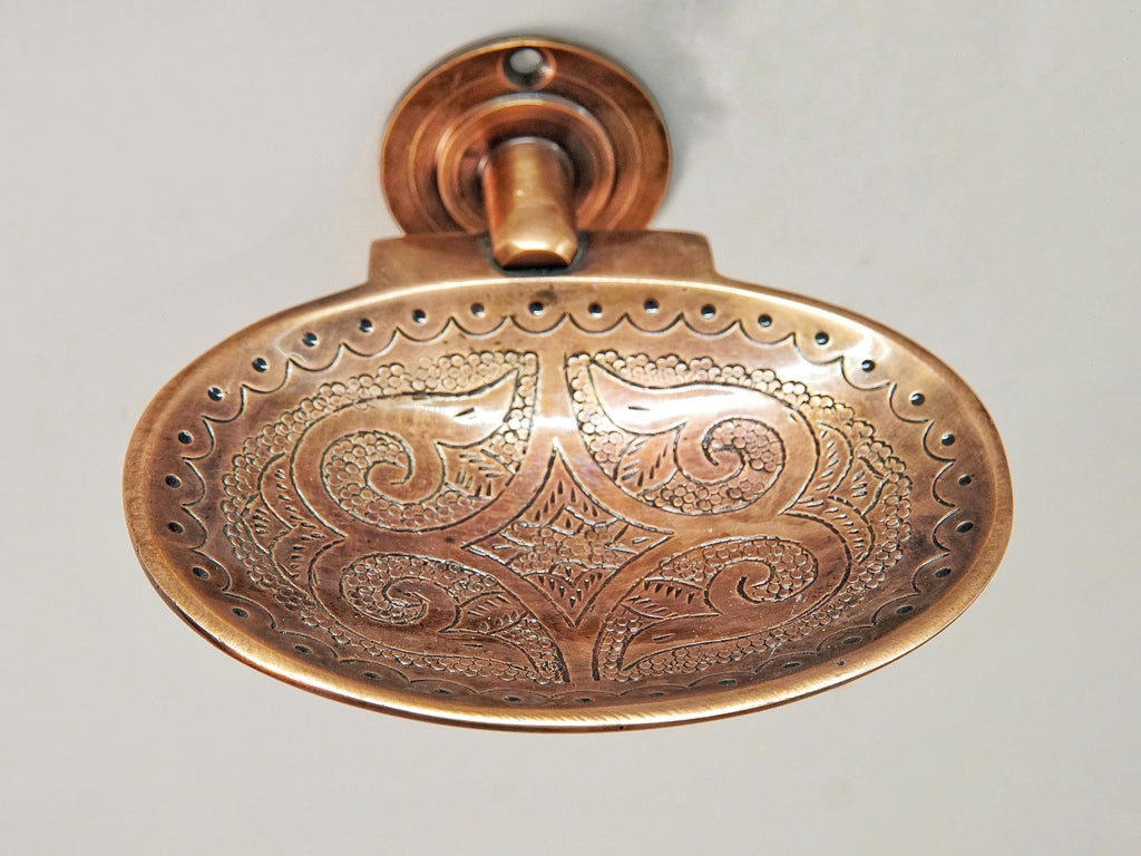Handmade Copper Soap Dish: Engraved Moroccan Bathroom Decor