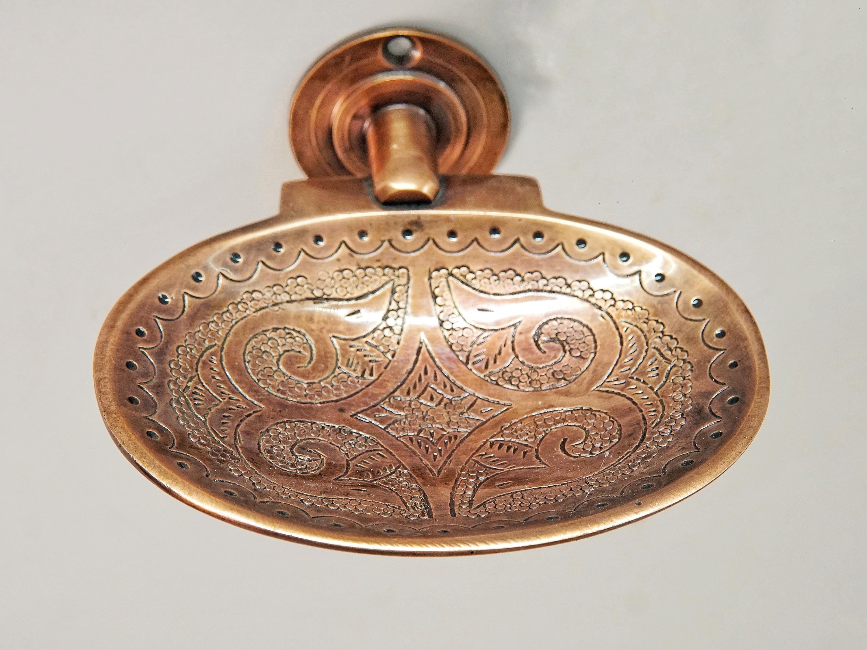 Handmade Copper Soap Dish: Engraved Moroccan Bathroom Decor