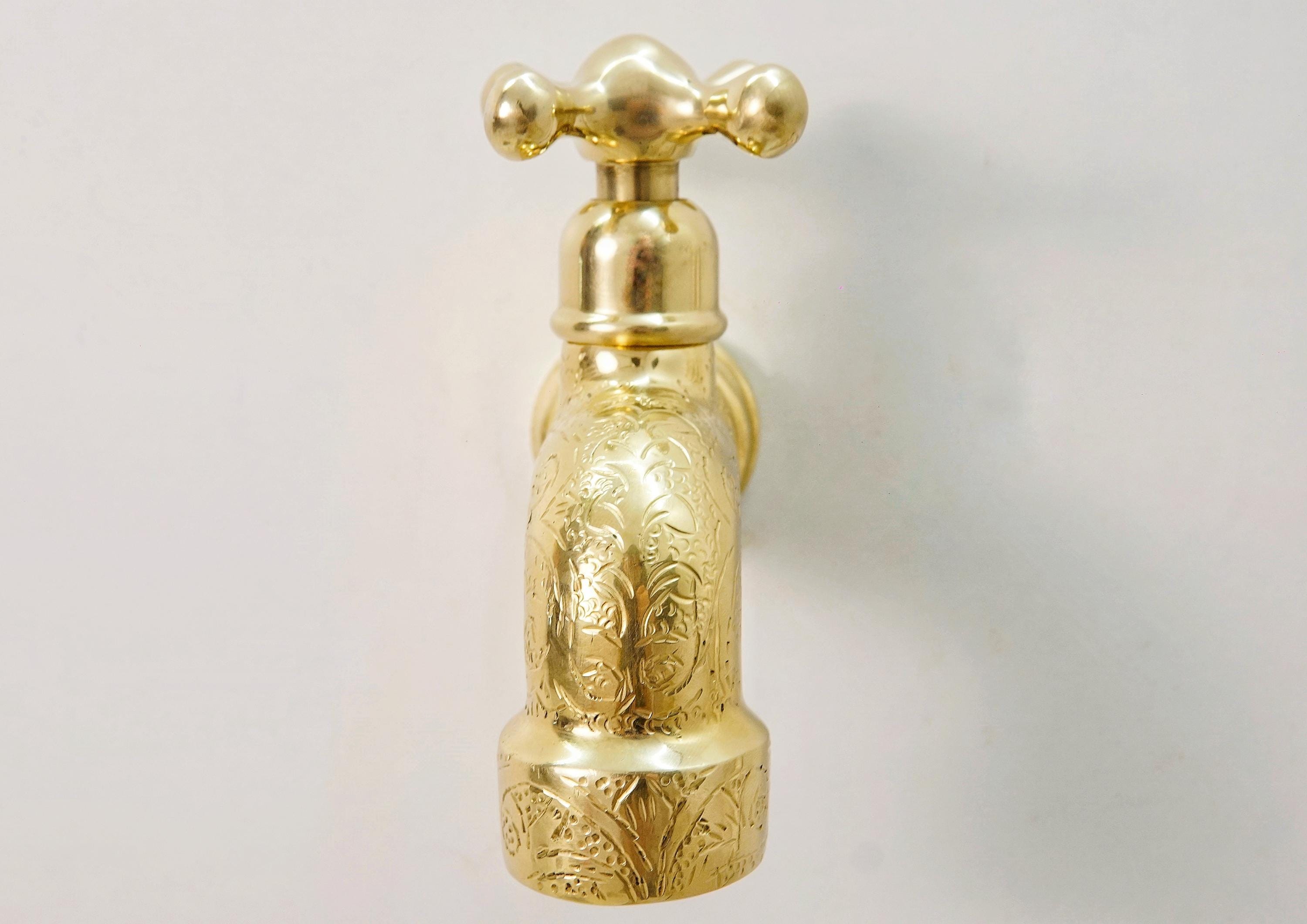 Engraved Unlacquered Brass Faucet: Moroccan Single-Hole Tap