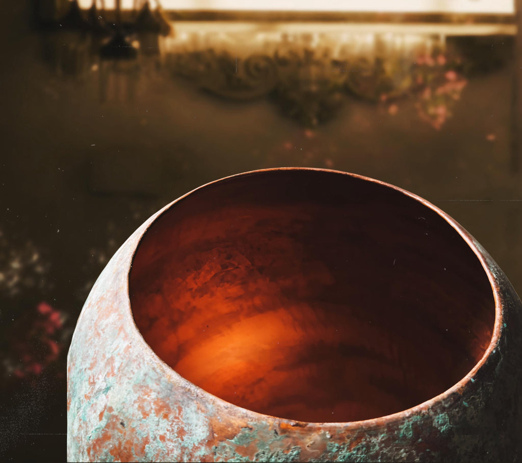 Handmade Verdigris Copper Pendant Light: Farmhouse Kitchen Lighting