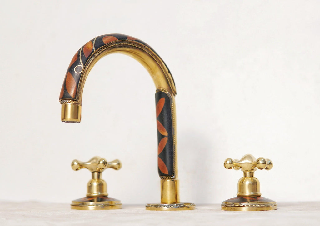 Unlacquered Brass Resin Bathroom Faucet: Resin Vanity, 3-Hole Deck Mount