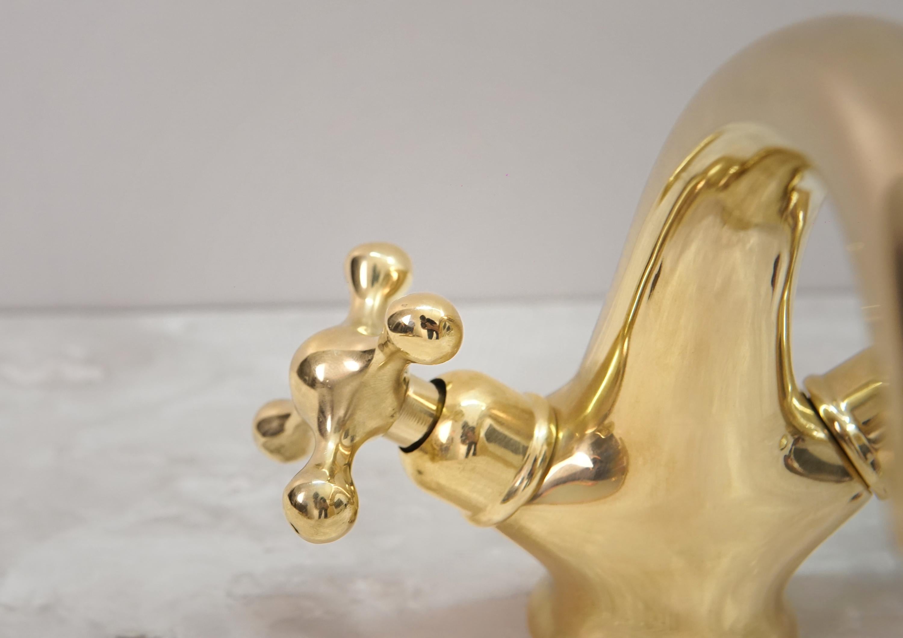 Unlacquered Brass Bathroom Faucet, Single Hole, Deck Mount, double handle faucet