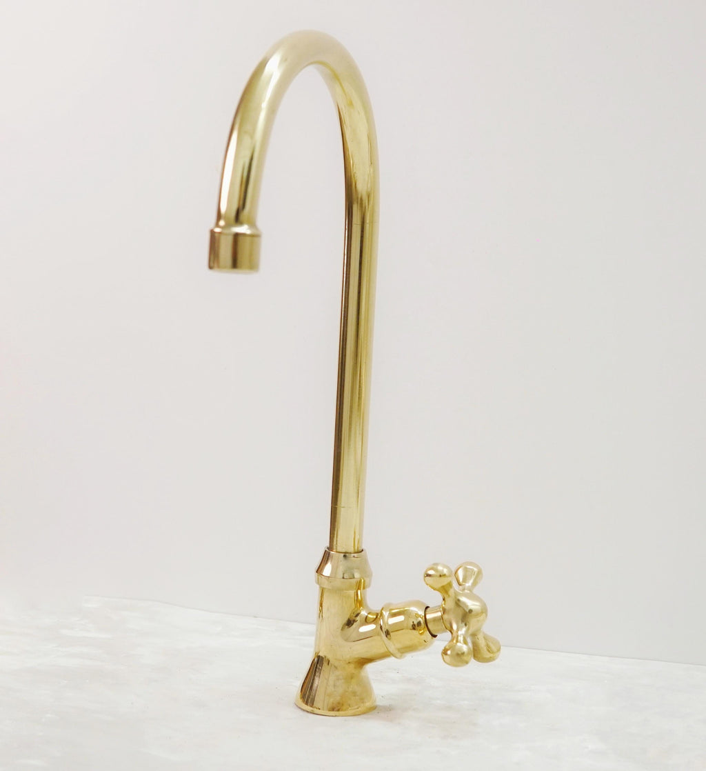 Handmade Unlacquered Brass Faucet: Vintage Deck Mount Cold Water Tap