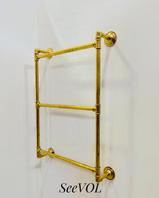 Unlacquered Brass Towel Rack, Vintage Wall Mounted Bathroom Accessory