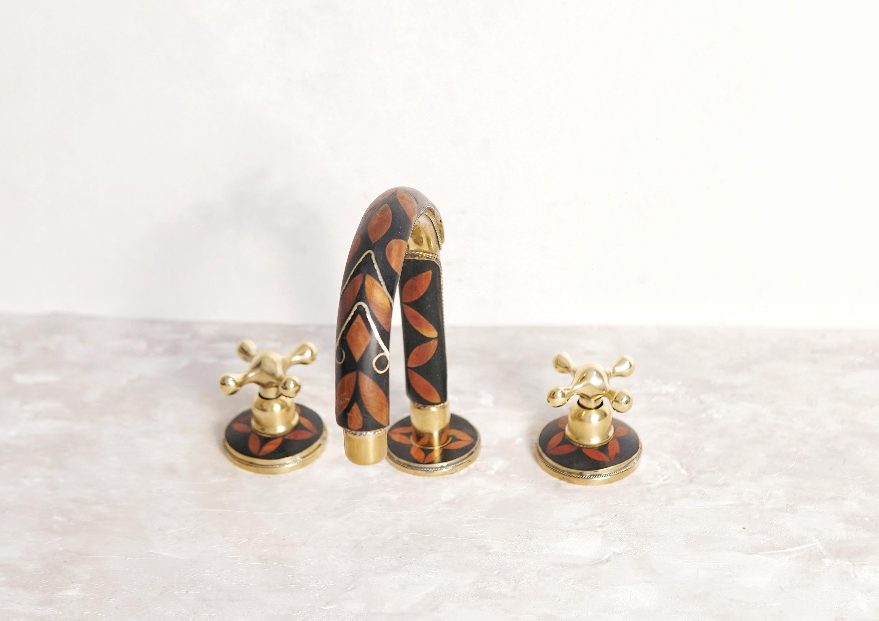 Unlacquered Brass Resin Bathroom Faucet: Resin Vanity, 3-Hole Deck Mount