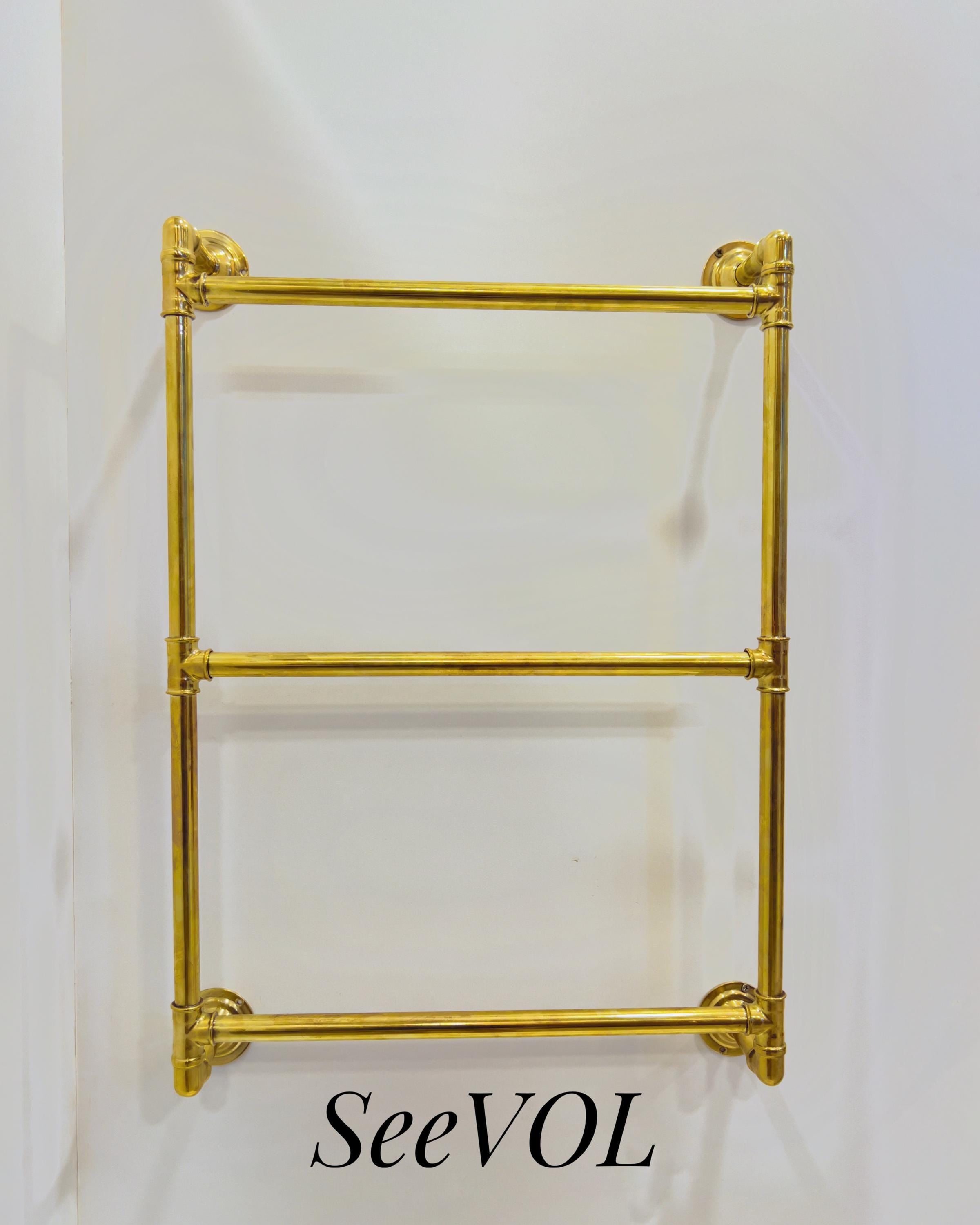 Unlacquered Brass Towel Rack, Vintage Wall Mounted Bathroom Accessory