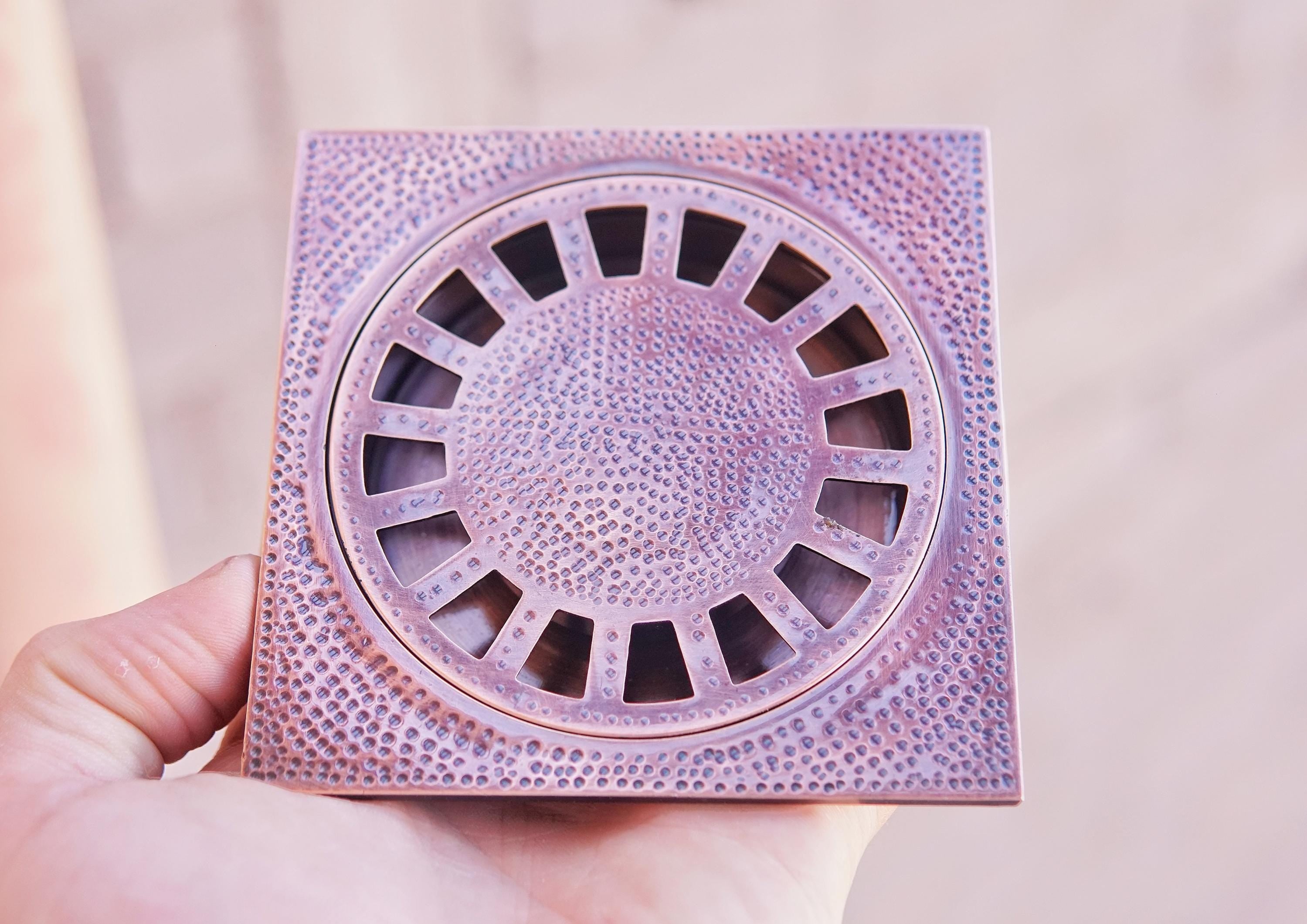 Hammered Copper Square Floor Drain: Solid Brass Shower Drain